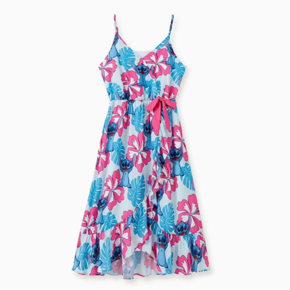 PatPat Blue and Pink Floral High-Low Sundress with Tie